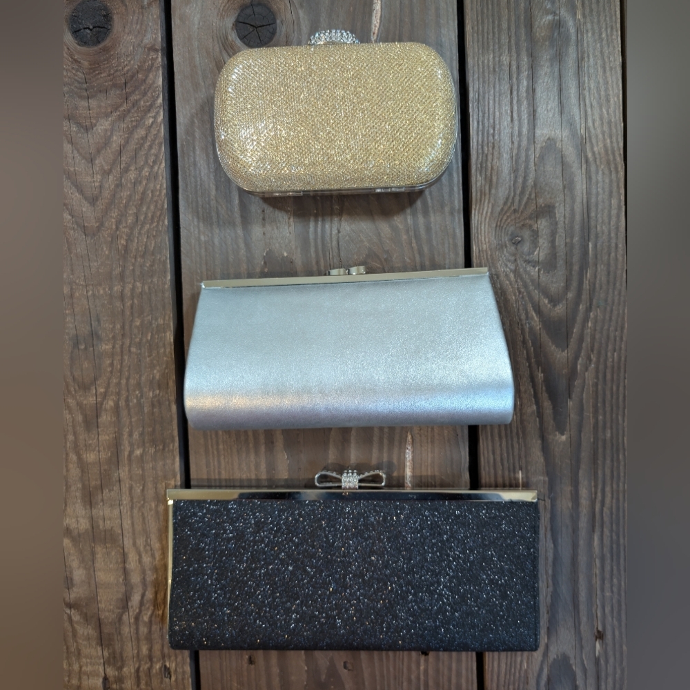 Metallic Silver Satin Evening Clutches